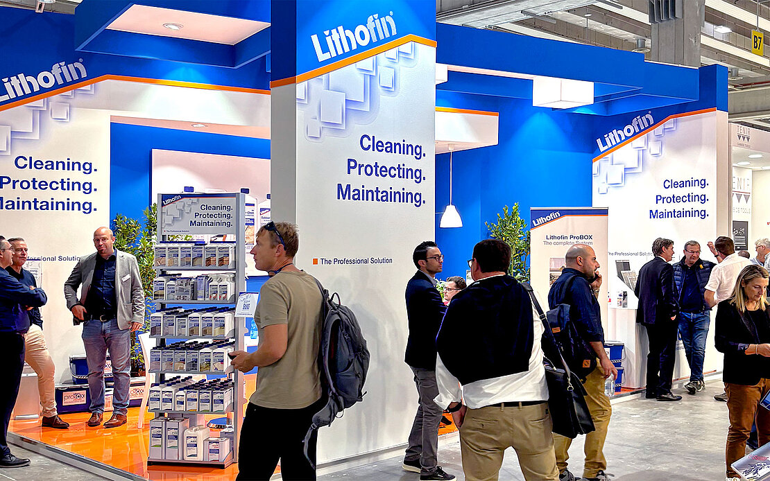 Lithofin Messestand Messebetrieb auf der Marmomac