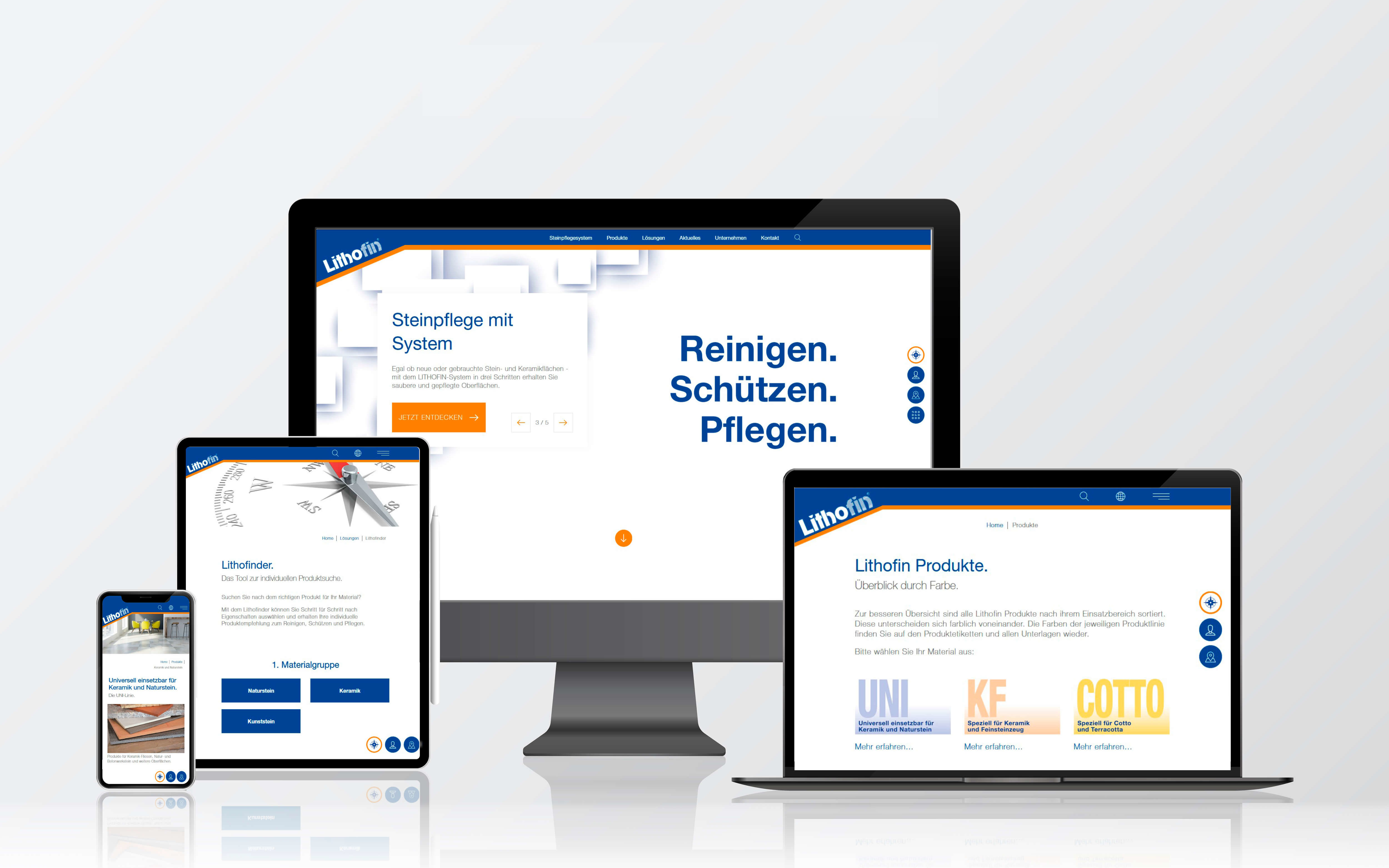 Verschiedene elektronische Geräte mit Lithofin Webseite