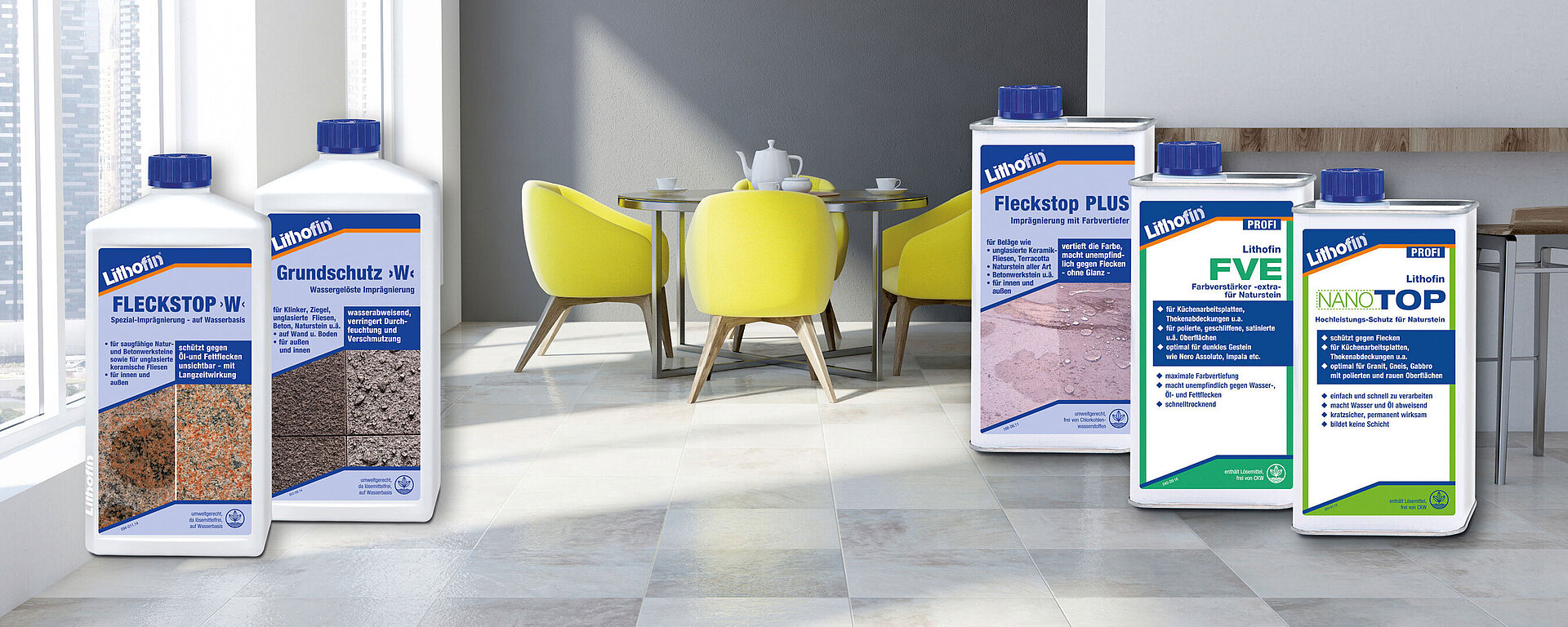 Bodenbelag mit Lithofin Produktabbildungen