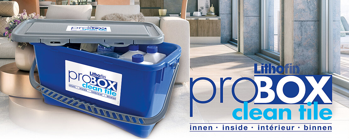 Lithofin ProBox Clean Tile innen Logo Wohnbereich
